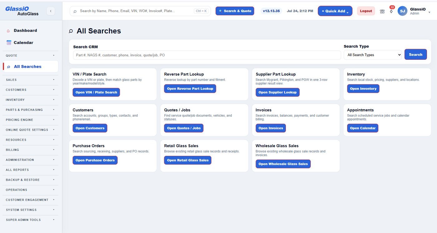 All Searches — VIN/plate, reverse part lookup, and supplier part lookup in one place